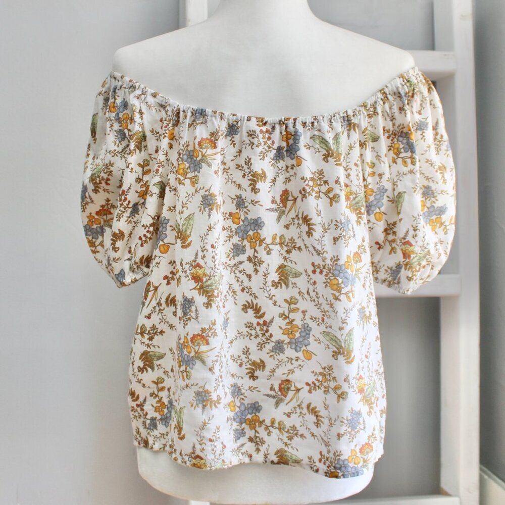 ANA White Cream Over The Shoulder Smocked Puff Sleeve Top Blouse Size Large P - Picture 3 of 5